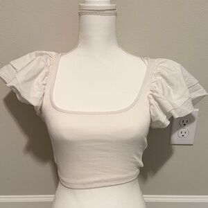 Zara White Ruffle Sleeve Crop Top